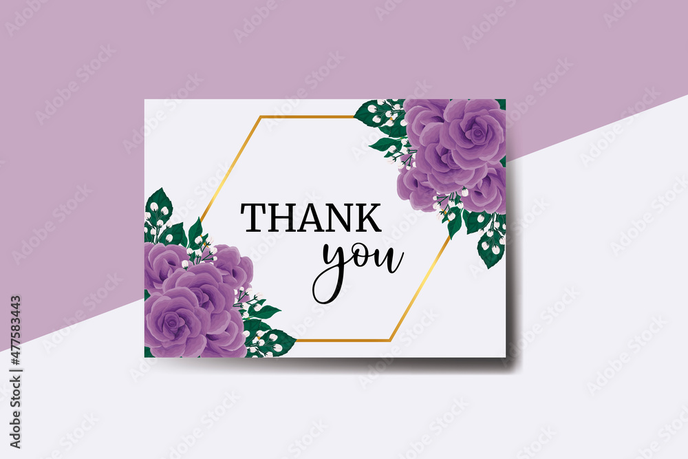 Thank you card Greeting Card Purple Rose Flower Design Template Stock ...