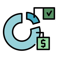 Sticker - Finance pie chart report icon. Outline finance pie chart report vector icon color flat isolated