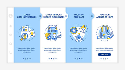 Wall Mural - support group advantages blue and white onboarding template. coping strategies. responsive mobile we