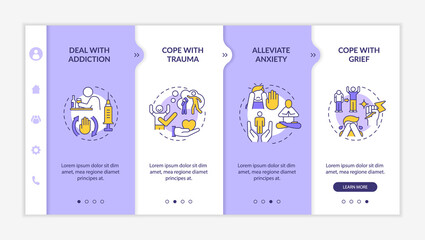 Wall Mural - problems to solve in group purple and white onboarding template. alleviation. responsive mobile webs