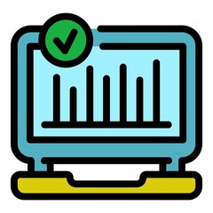 Sticker - Done graph icon. Outline done graph vector icon color flat isolated