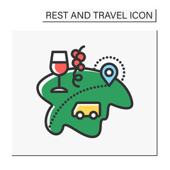 enotourism color icon. wine tourism, or vinitourism. tasting, consumption wine, tour on winery. vine