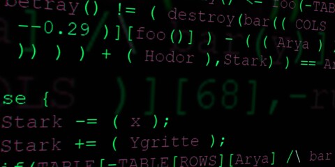 Programming screen of software developer. Program code background. Modern technology backdrop for advertisements.