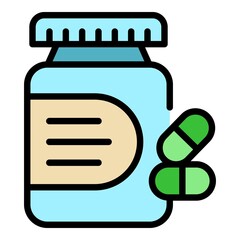Sticker - Sport supplement pills icon. Outline sport supplement pills vector icon color flat isolated