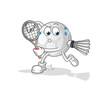 hand ball playing badminton illustration. character vector