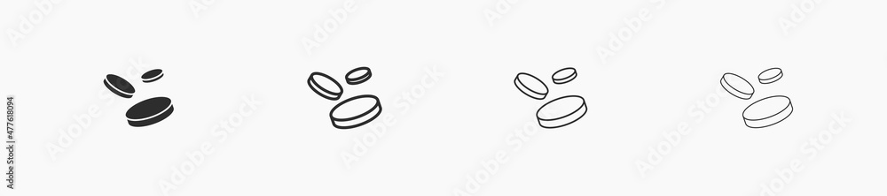 Flying coins icon set isolated on white background for business and ...