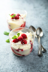 Poster - Homemade meringue trifle with custard and raspberries