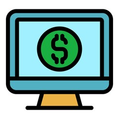 Wall Mural - Dollar monitor icon. Outline dollar monitor vector icon color flat isolated