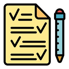 Sticker - Paper and pen icon. Outline paper and pen vector icon color flat isolated