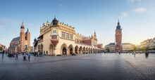 Panoramic View Of Main Market Square With St. Mary's Basilica, Cloth Hall And Town Hall Tower - Krakow, Poland
