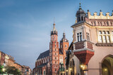 Fototapeta Miasto - St. Mary's Basilica and Cloth Hall at Main Market Square - Krakow, Poland