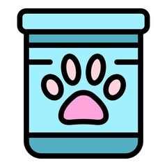 Sticker - Canned dog food icon. Outline canned dog food vector icon color flat isolated