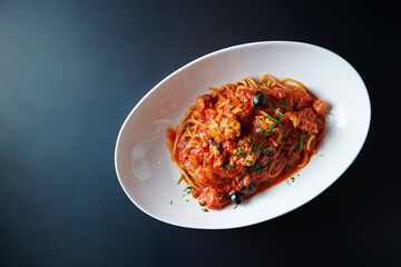 Poster - pasta with tomato sauce and basil