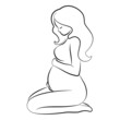 Pregnancy. A young pregnant girl hugs her belly. Line drawing 