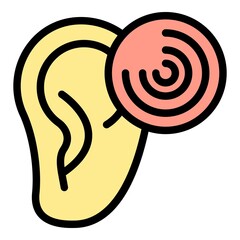 Sticker - Ear sound icon. Outline ear sound vector icon color flat isolated