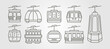 set of cable car line art icon logo vector symbol minimalist illustration design, funicular railway logo pack