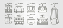 Set Of Cable Car Line Art Icon Logo Vector Symbol Minimalist Illustration Design, Funicular Railway Logo Pack