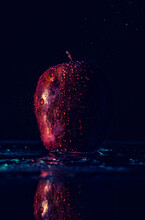 Red Apple And Water Drops