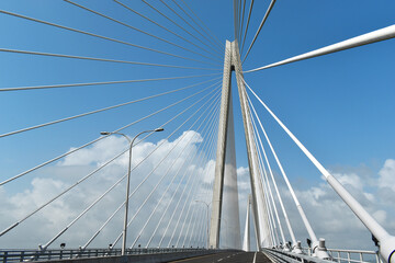 Atlantic Bridge, entrance to the Panama Canal from the Atlantic Ocean, the third bridge has two pylons and is suspended, near the city of Colon