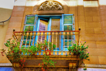 Wall Mural - balcony in the old town of Trapani Sicily Italy