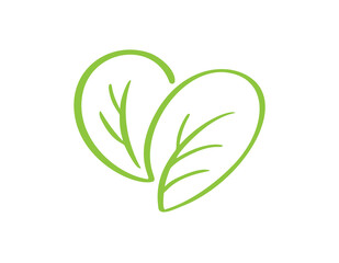 Wall Mural - Green vector icon heart shape in form of leaf. Can be used for eco, vegan herbal healthcare or nature care concept organic logo design