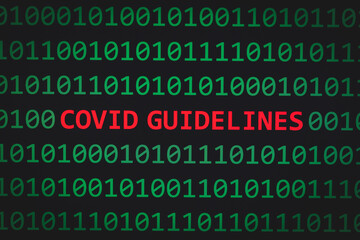 Covid Guidelines between Binary codes on screen and alert and and health concept n Coronavirus