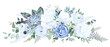 Dusty blue rose, white hydrangea, ranunculus, magnolia, anemone, succulent