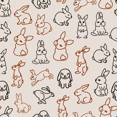 Wall Mural - easter bunny, rabbits, animals vector chalk seamless pattern isolated on bright background. Concept for print, cards, textile