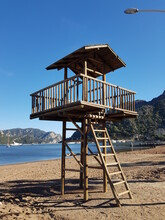 Beach Lifeguard Tower.  Rescue Tower On The Beach By The Sea. Observation Tower. Rescuers