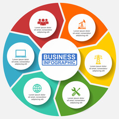 Leinwandbilder - Business infographic vector template for presentation, pie chart, flat design editable diagram, graph with 6 options in eps 10