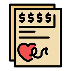 Poster - Money charity paper icon. Outline money charity paper vector icon color flat isolated