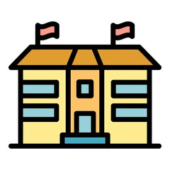 Sticker - School building icon. Outline school building vector icon color flat isolated
