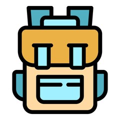 Wall Mural - School backpack icon. Outline school backpack vector icon color flat isolated