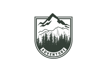 Sticker - Ice Mountain with Pine Evergreen Spruce Conifer Fir Larch Cypress Trees Forest for Outdoor Adventure Logo Design