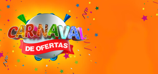 CARNAVAL DE OFERTAS 3D TEXTO PANDEIRO FESTA COMEMORAÇÃO