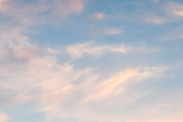 Wall Mural - Background of blue sky with white pink clouds in sunset