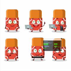 Wall Mural - red eraser Programmer cute cartoon character with