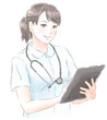 カルテを持つ若くてかわいい看護師の女性　水彩風