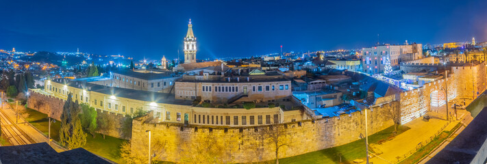 Wall Mural - New gate panorama, with Christmas tree and lights, Jerusalem