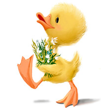 Cute Duckling With Floral Bouquet