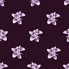 Wall Mural - Hand drawn flowers texture. Vector template. Seamless exotic pattern with purple tropical floral plants. dark background. Colorful stylish floral. Floral background. Exotic summer design. wallpaper