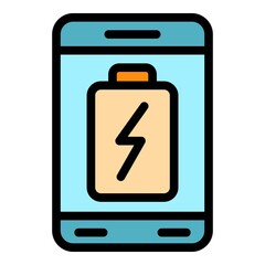 Sticker - Smartphone charging icon. Outline smartphone charging vector icon color flat isolated