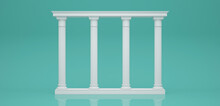 Antique White Colonnade On A Blue Green Background. 3D Render.