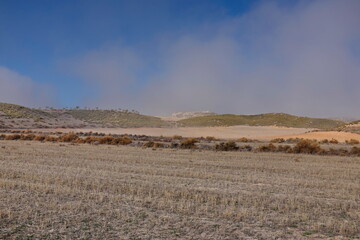 Wall Mural - Paysage de montagne dans la brume matinale.