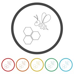 Sticker - Bee icon isolated on white background, color set