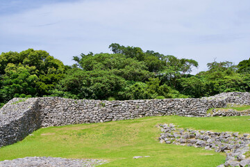 Wall Mural - Stone wall on the hill at Nakijin castle ruins.