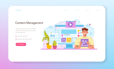 Sticker - content manager web banner or landing page. idea of digital promotion