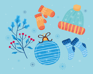 Sticker - winter icons on blue background