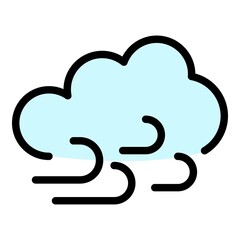 Wall Mural - Cloud and wind icon. Outline cloud and wind vector icon color flat isolated