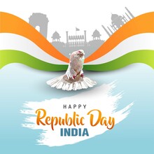 Happy Republic Day India. Vector Illustration Design Of Bird With Flag. Poster, Banner , Template Design